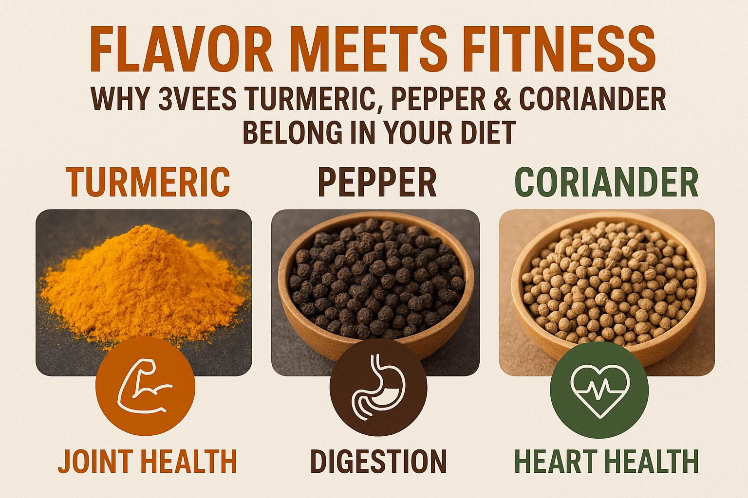 Flavor Meets Fitness: Why 3VeeS Turmeric, Pepper & Coriander Belong in Your Diet